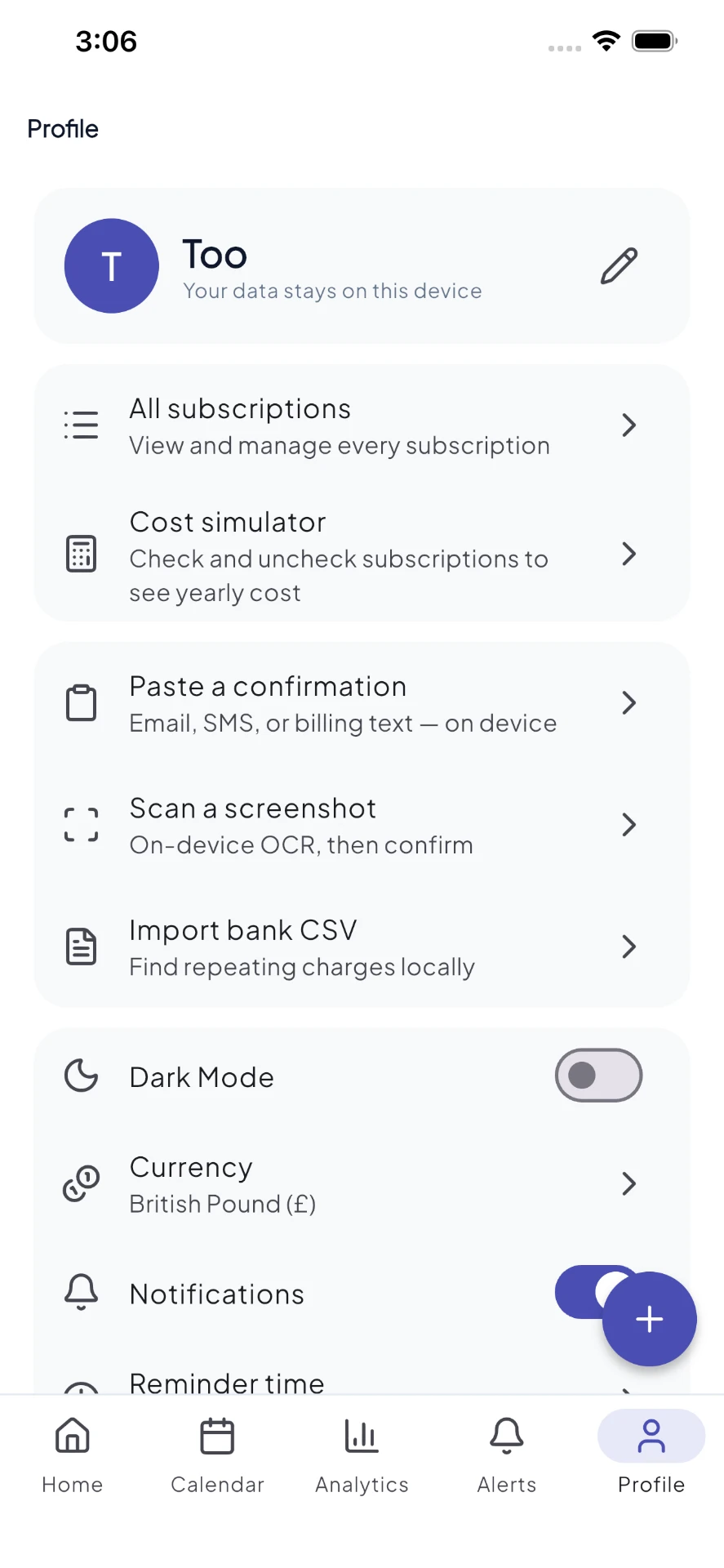 Renly profile with import options and settings
